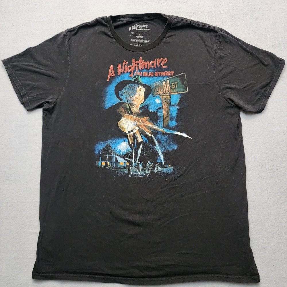 A Nightmare on Elm Street Freddy Krueger Horror Movie Graphic T-Shirt Black L